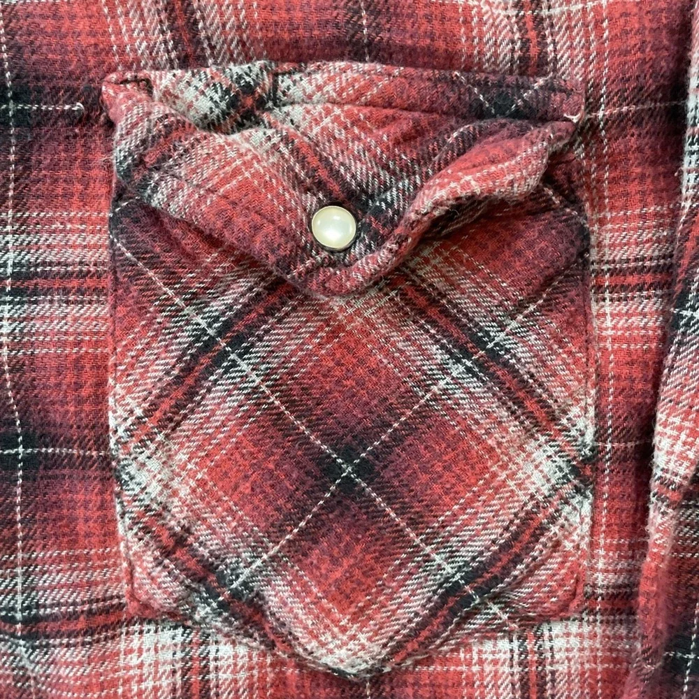 90s Vintage Wrangler Wrancher Mens XL Shirt Red Plaid Flannel Western Pearl Snap